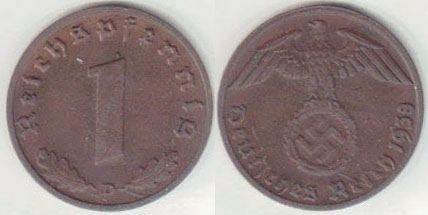 1938 D Germany 1 Pfennig A000412.